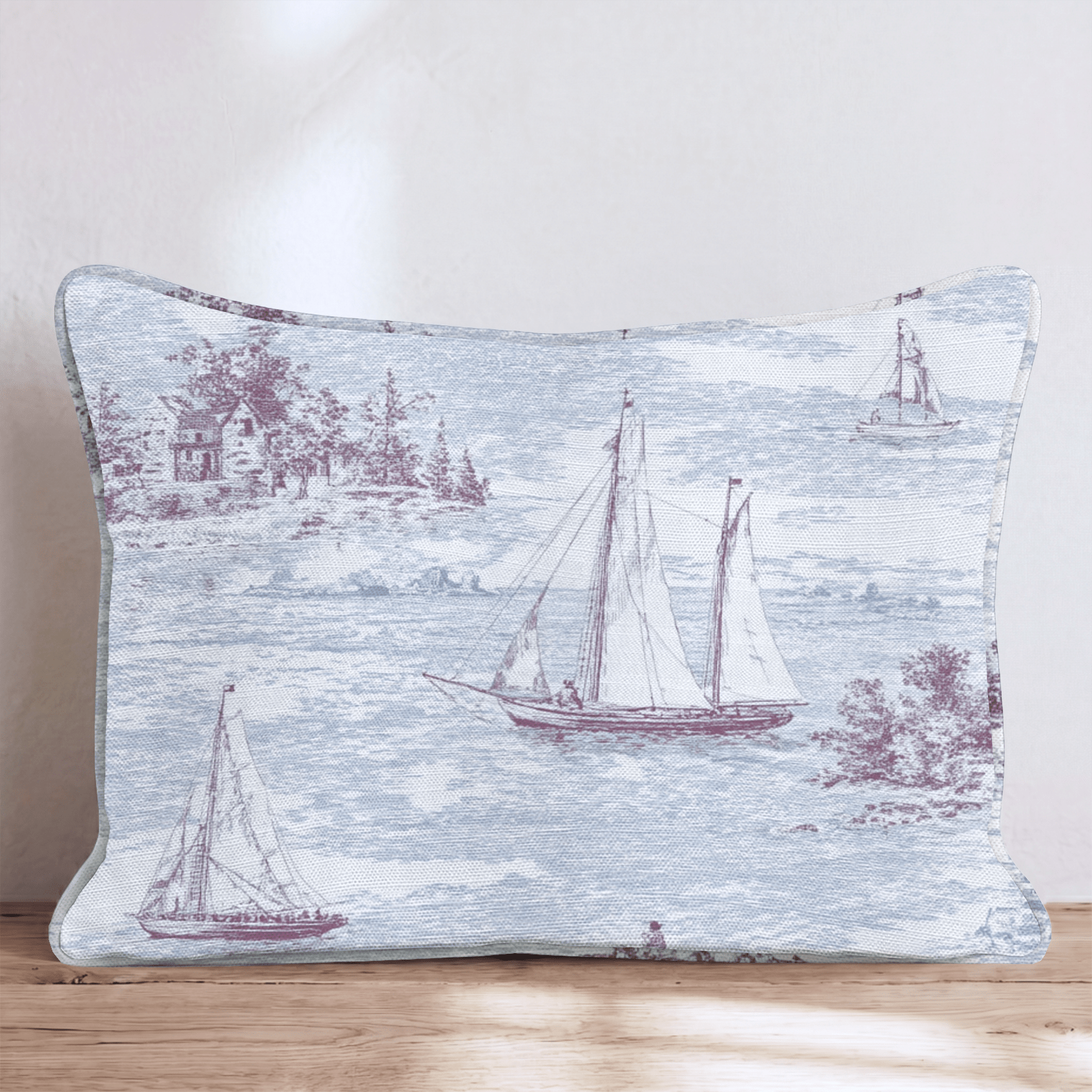 Cranberry Sailing Toile Throw Pillow - Hillcroft Home