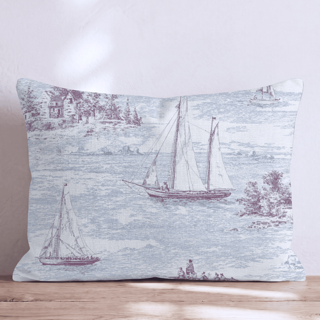 Cranberry Sailing Toile Throw Pillow - Hillcroft Home