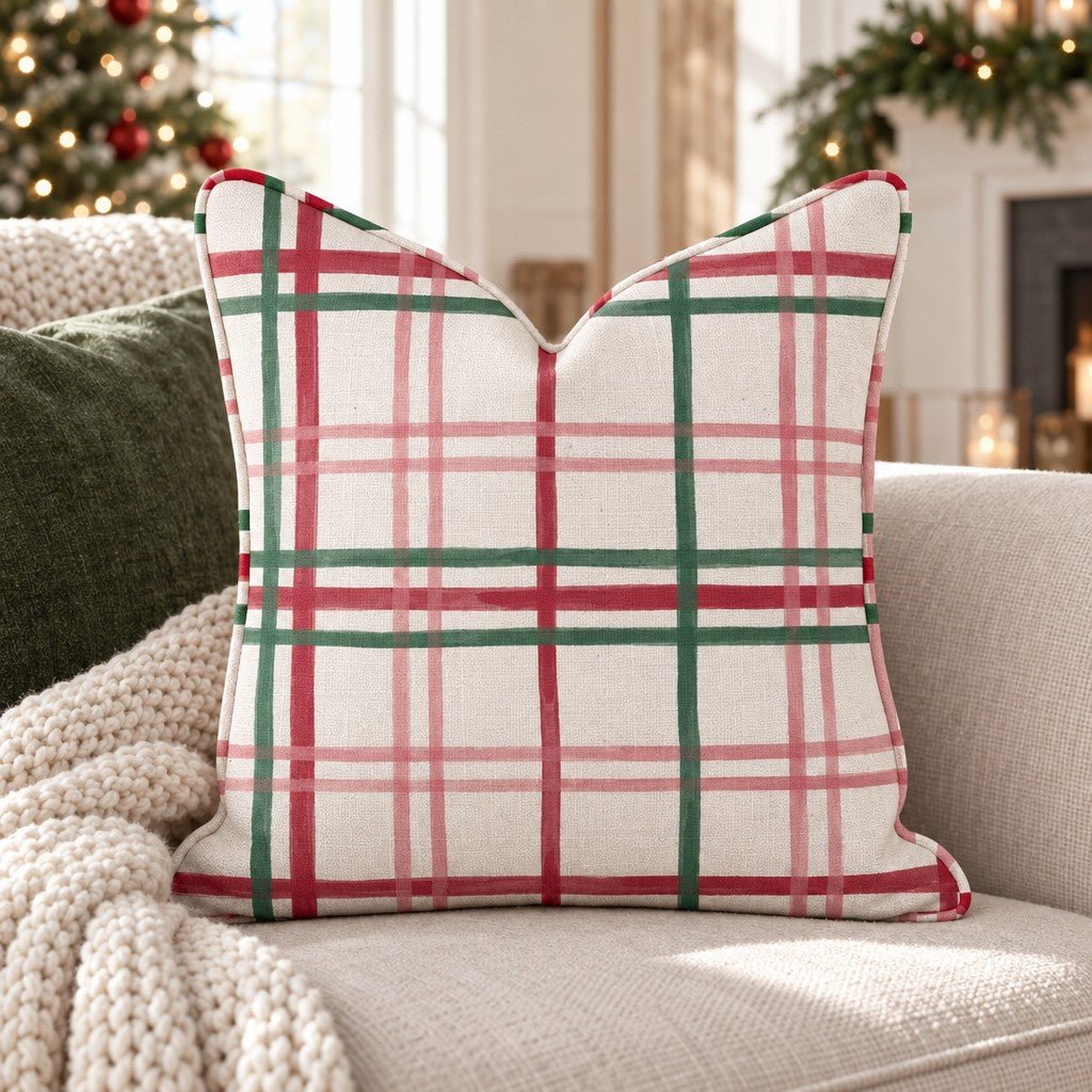 Cranberry Windowpane Throw Pillow throw pillow - Hillcroft Home