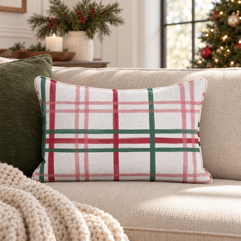 Cranberry Windowpane Throw Pillow throw pillow - Hillcroft Home