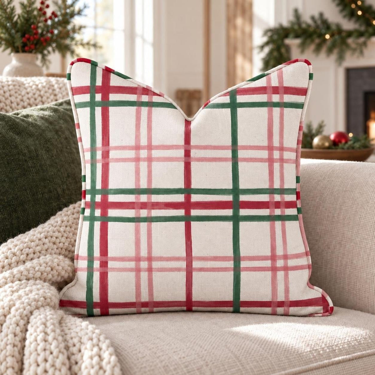 Cranberry Windowpane Throw Pillow throw pillow - Hillcroft Home
