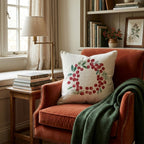 Cranberry Wreath Throw Pillow - Hillcroft Home