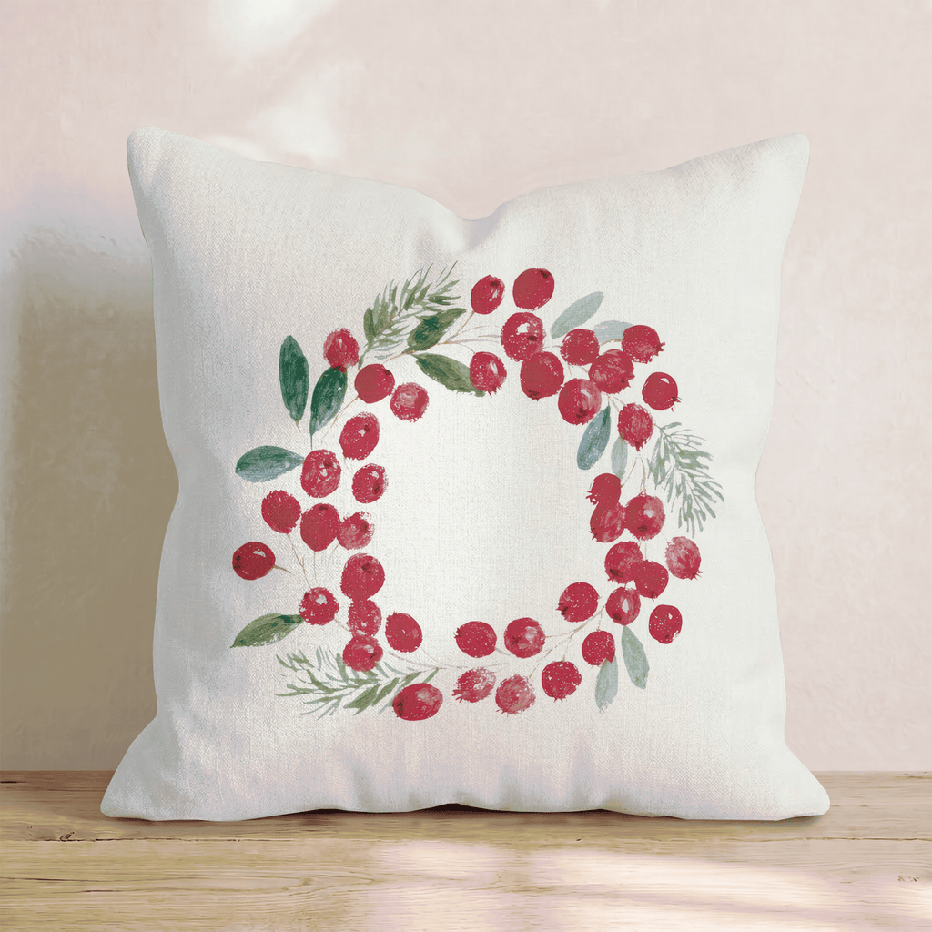 Cranberry Wreath Throw Pillow - Hillcroft Home
