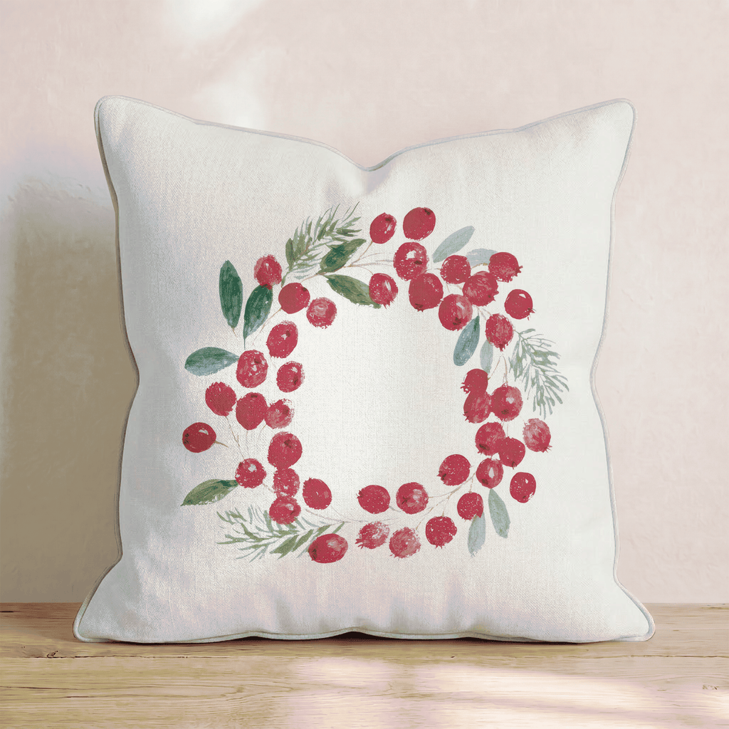 Cranberry Wreath Throw Pillow - Hillcroft Home