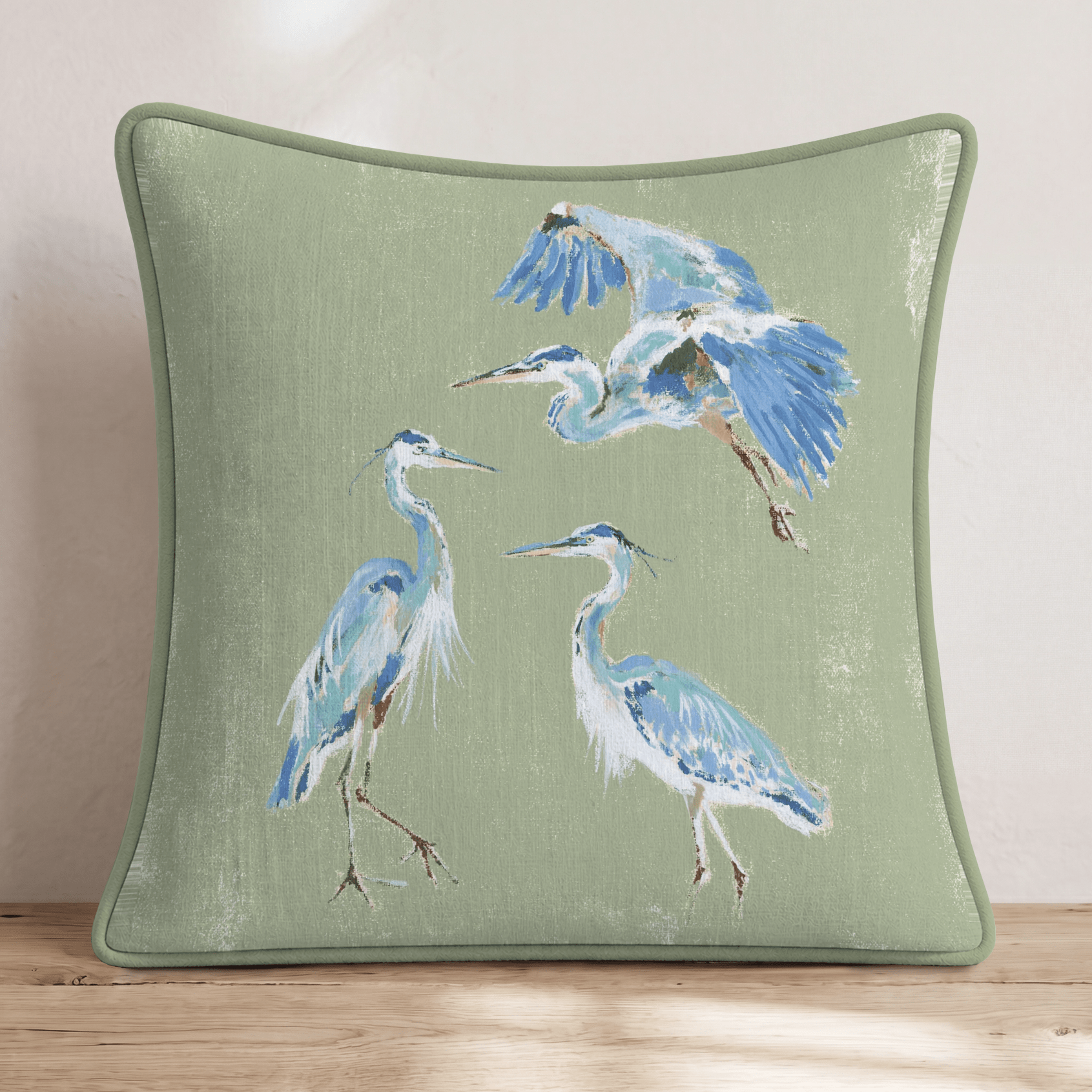 Cranes in Green Throw Pillow - Hillcroft Home