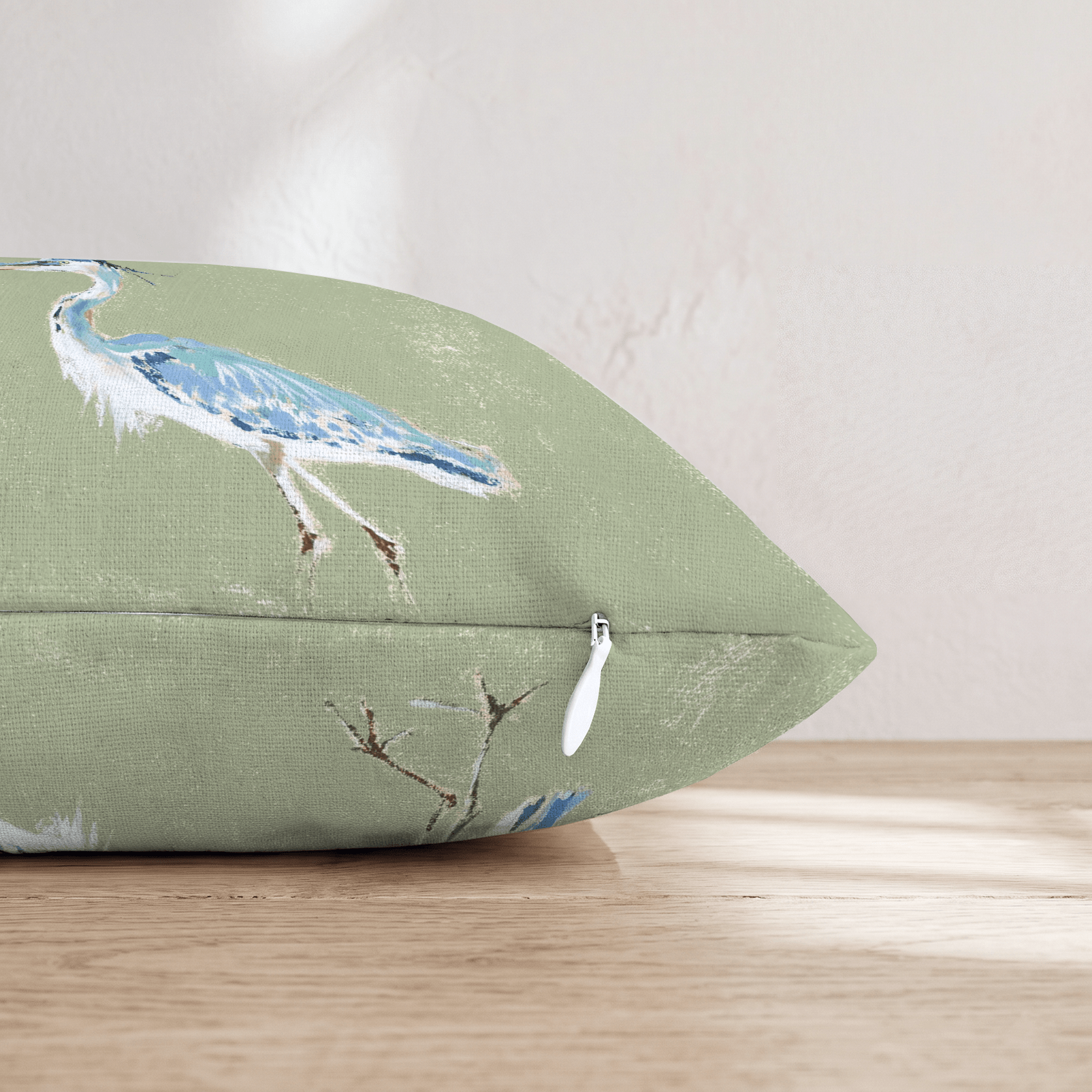 Cranes in Green Throw Pillow - Hillcroft Home