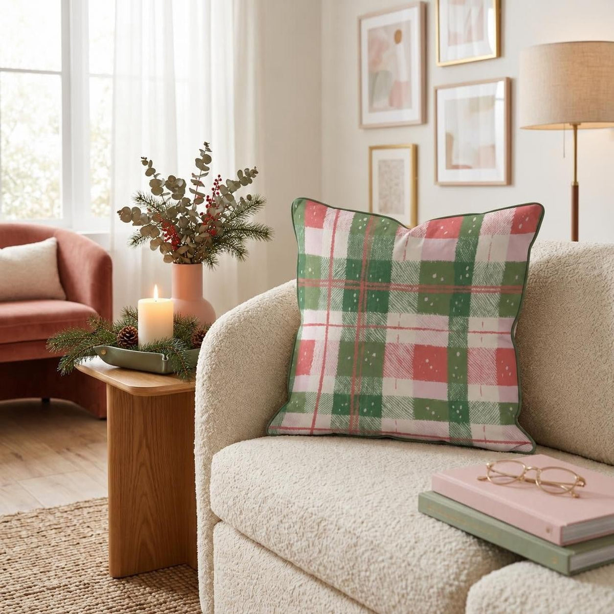 Crayon Textured Plaid Throw Pillow throw pillow - Hillcroft Home