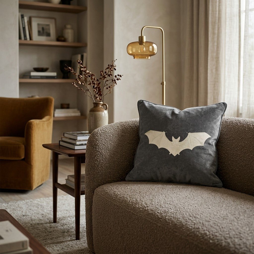 Cream Bat Silhouette Throw Pillow - Hillcroft Home