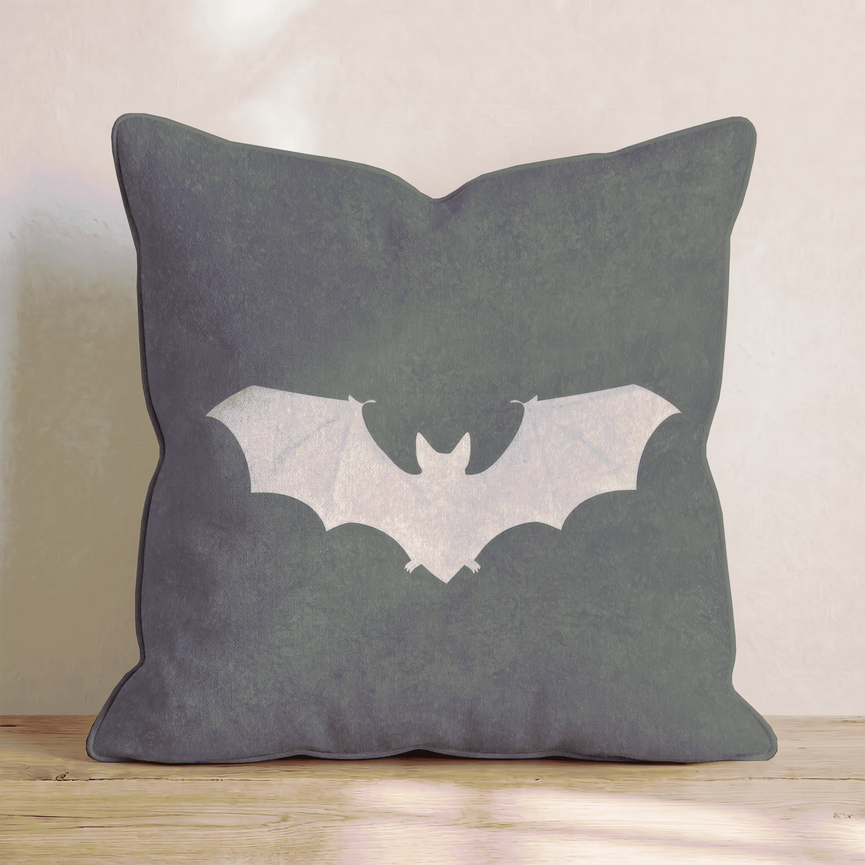Cream Bat Silhouette Throw Pillow - Hillcroft Home