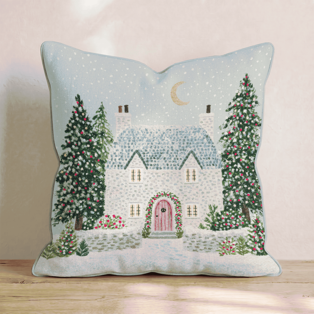 Crescent Moon Stone Cottage Throw Pillow - Hillcroft Home