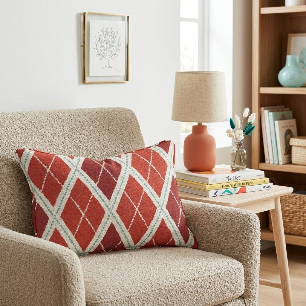 Crimson Argyle Throw Pillow - Hillcroft Home