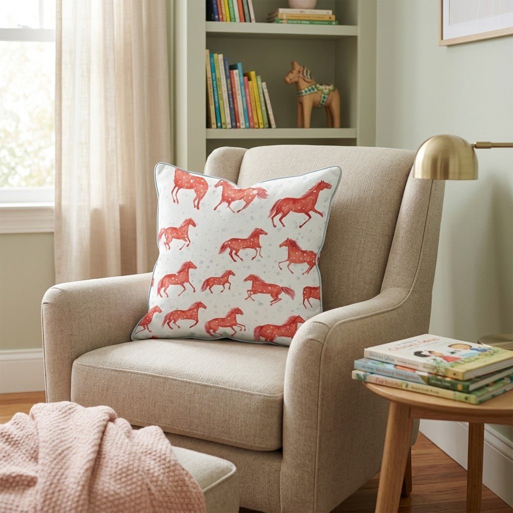 Crimson Galloping Herd Throw Pillow - Hillcroft Home