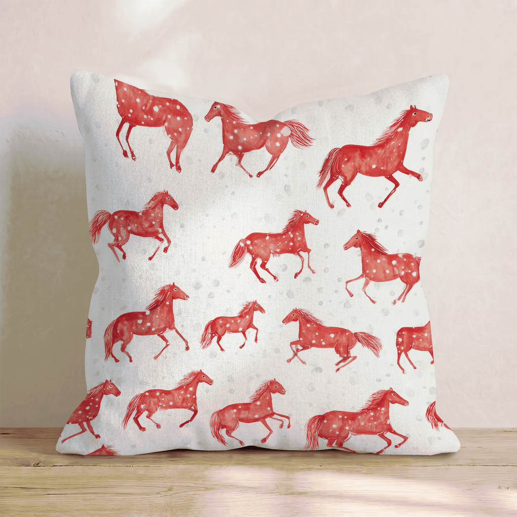 Crimson Galloping Herd Throw Pillow - Hillcroft Home