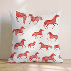 Crimson Galloping Herd Throw Pillow - Hillcroft Home
