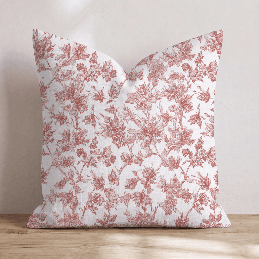 Crimson Maple Vine Toile Throw Pillow - Hillcroft Home