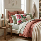 Crimson Poinsettia Sprig Throw Pillow - Hillcroft Home