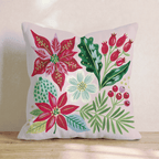 Crimson Poinsettia Sprig Throw Pillow - Hillcroft Home