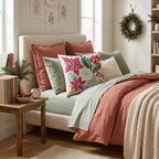 Crimson Poinsettia Sprig Throw Pillow throw pillow - Hillcroft Home