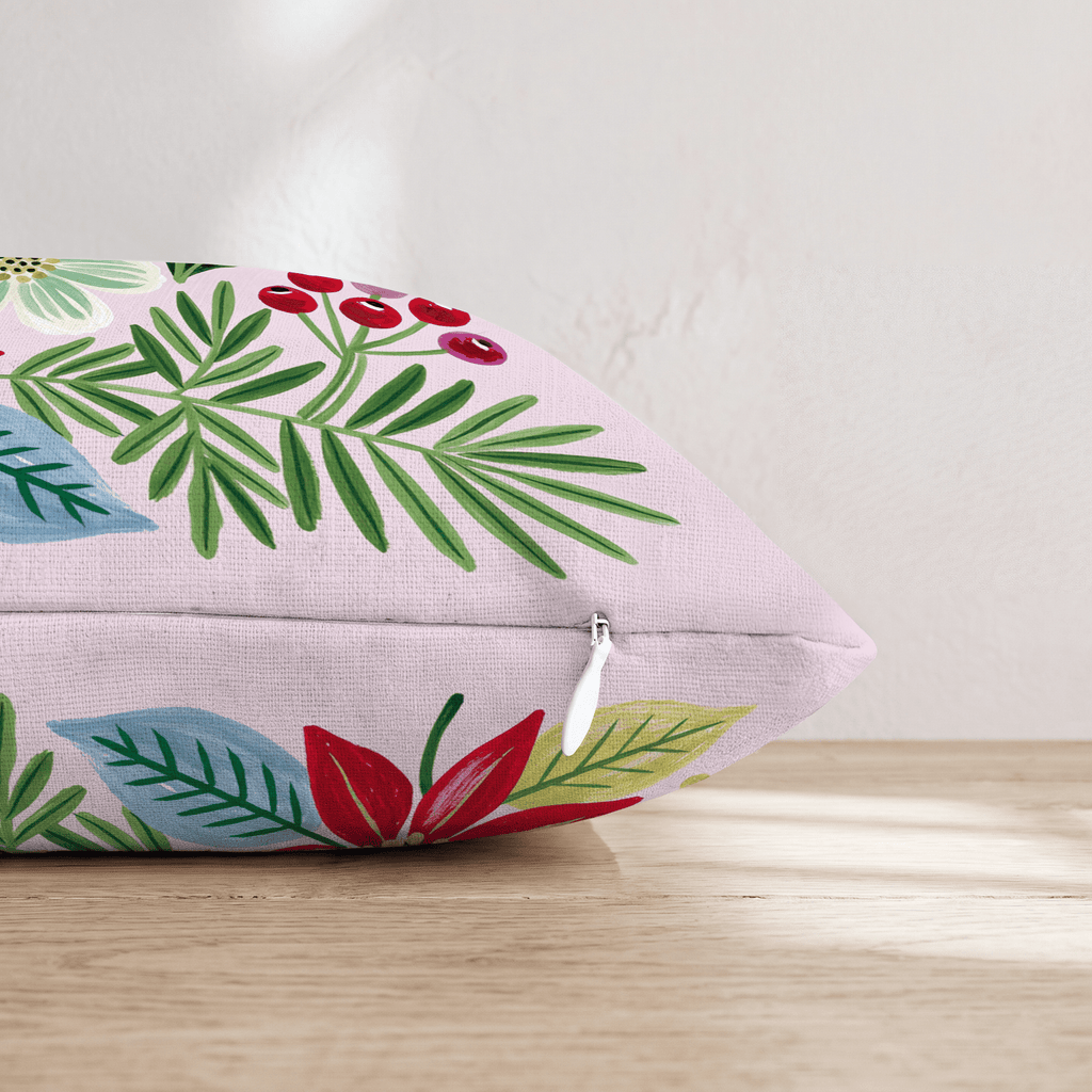 Crimson Poinsettia Sprig Throw Pillow - Hillcroft Home