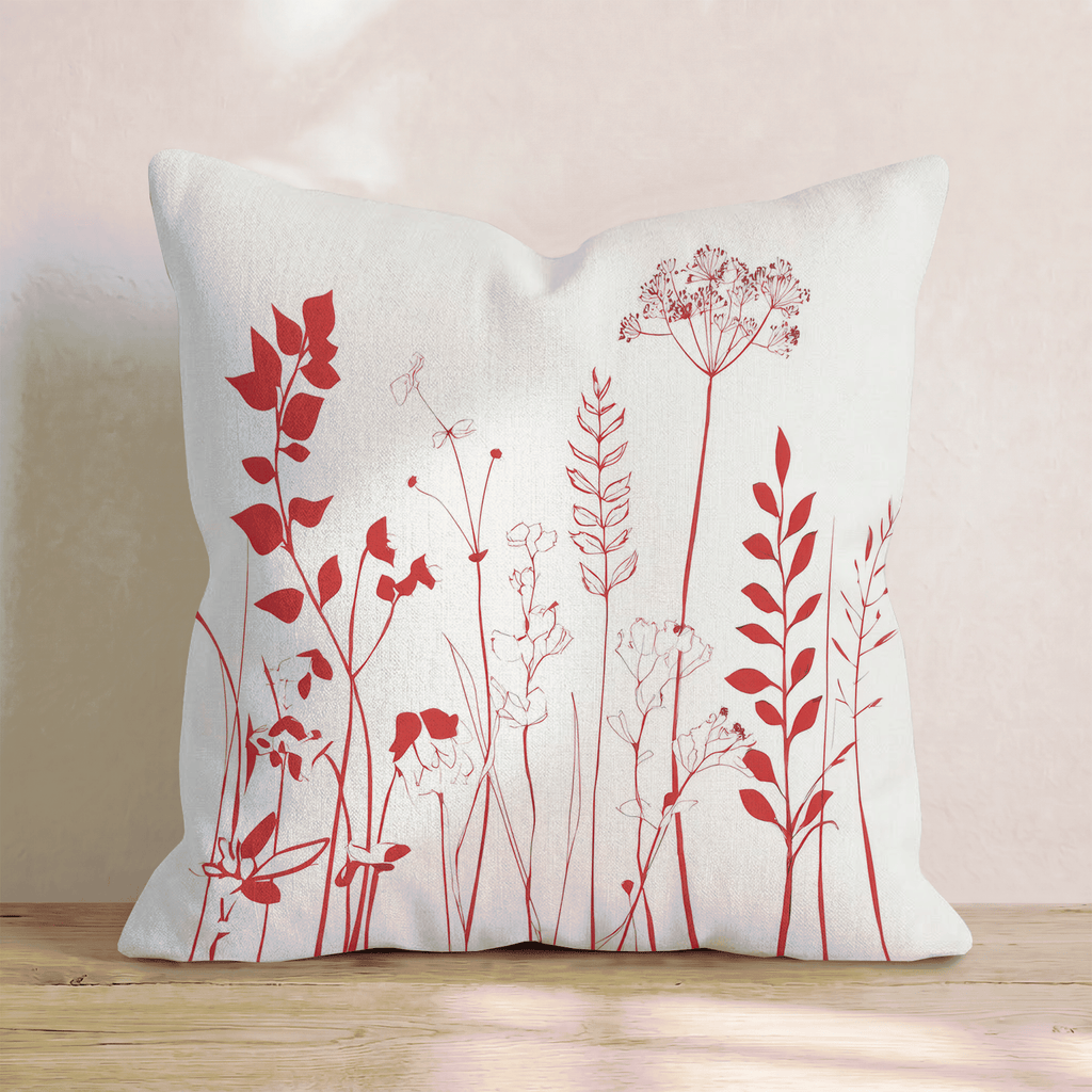 Crimson Wild Stems Throw Pillow - Hillcroft Home