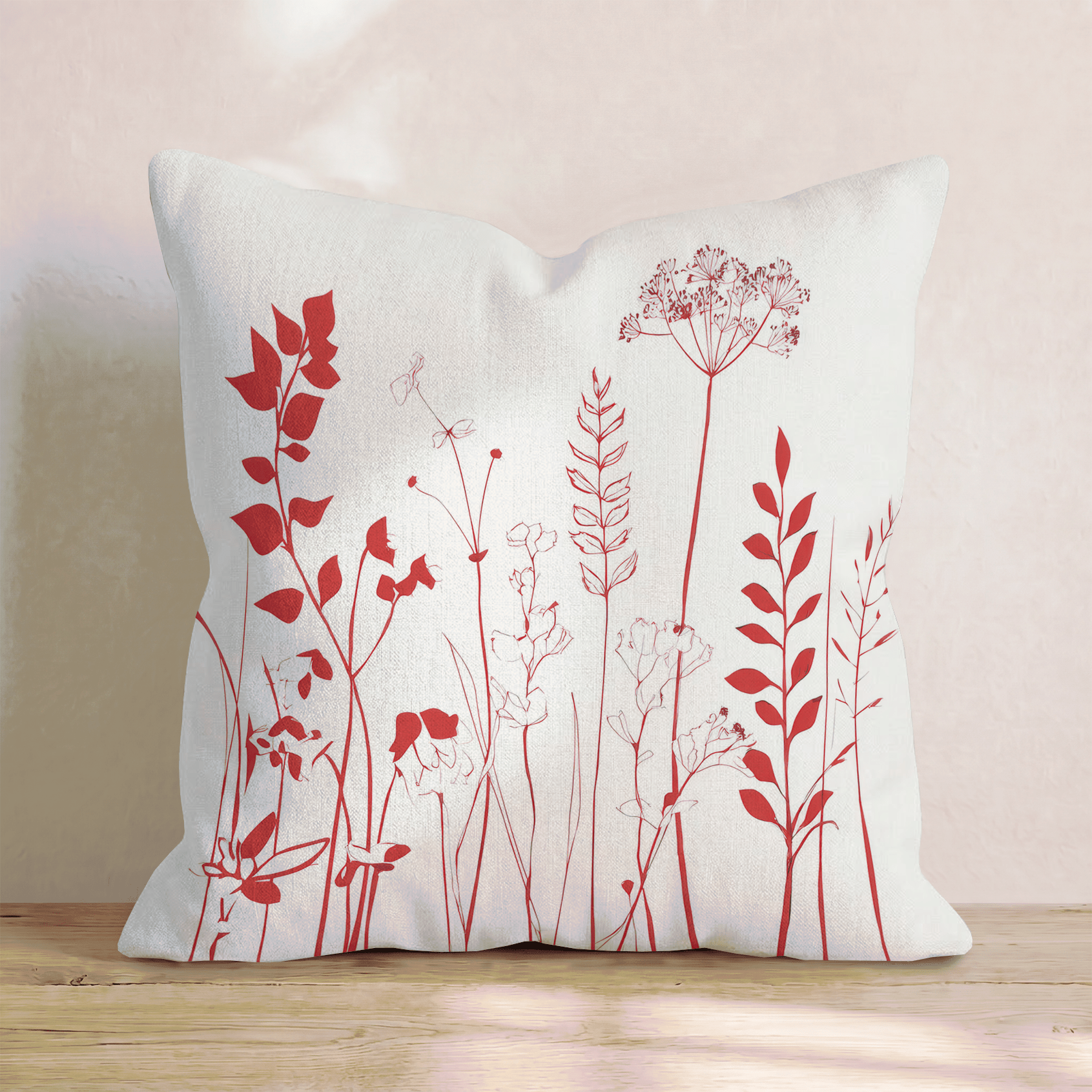 Crimson Wild Stems Throw Pillow - Hillcroft Home