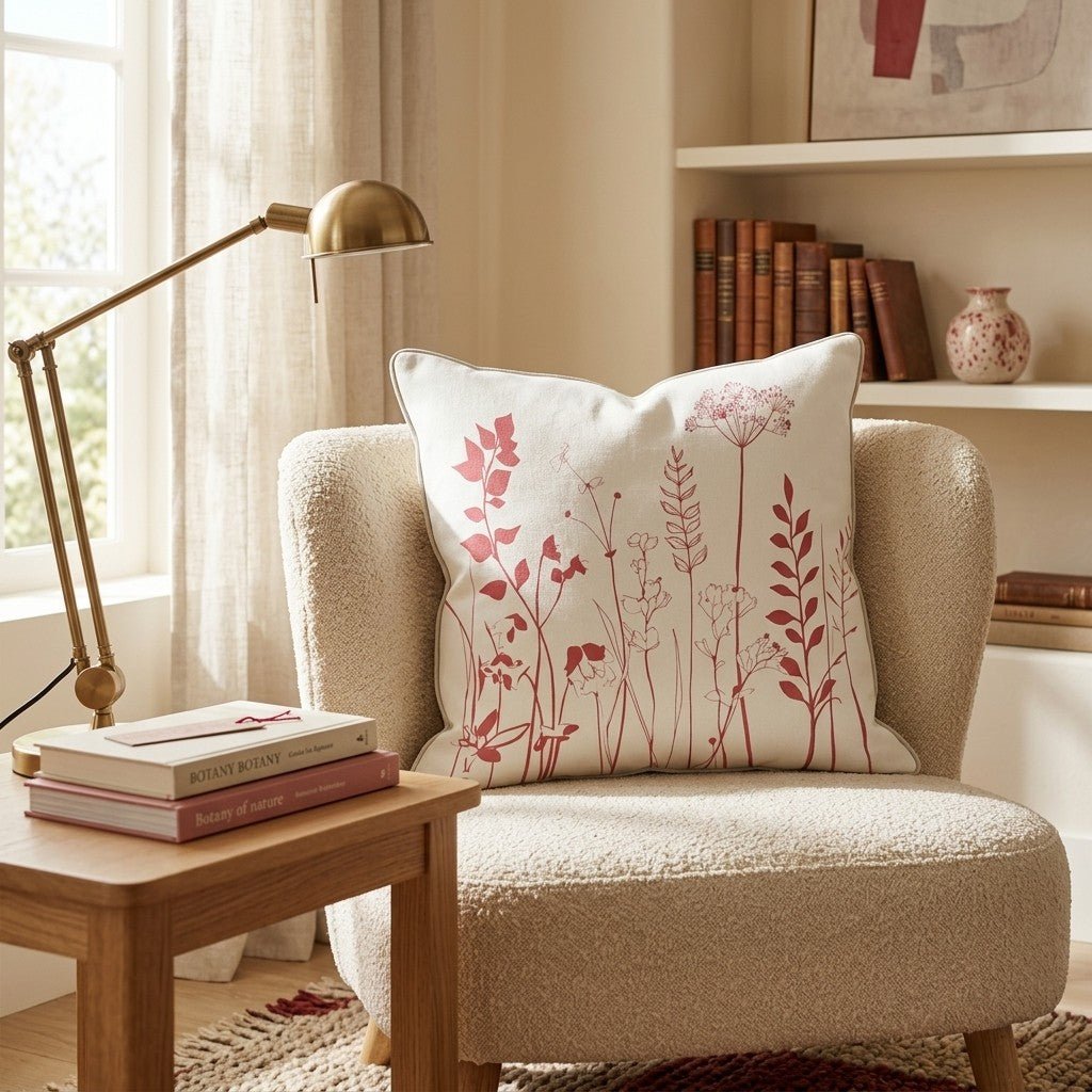 Crimson Wild Stems Throw Pillow - Hillcroft Home