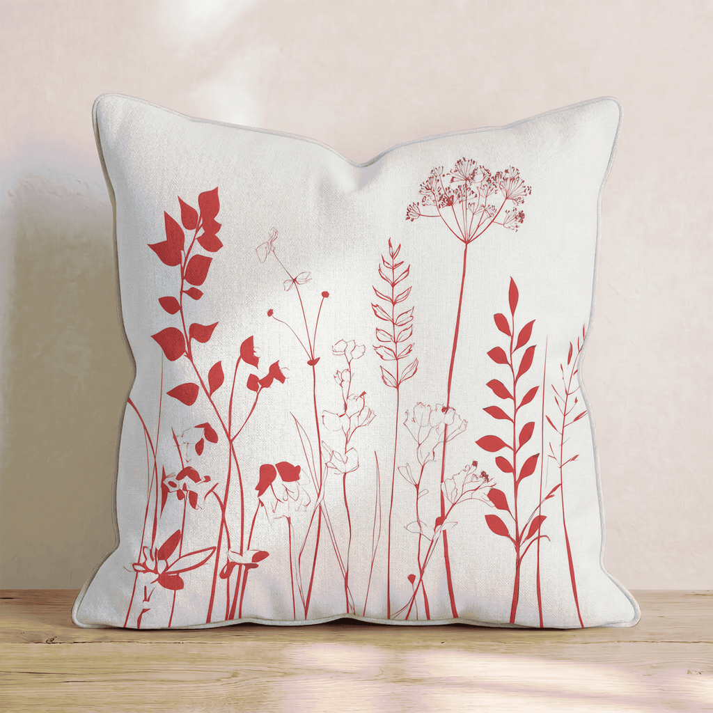 Crimson Wild Stems Throw Pillow - Hillcroft Home