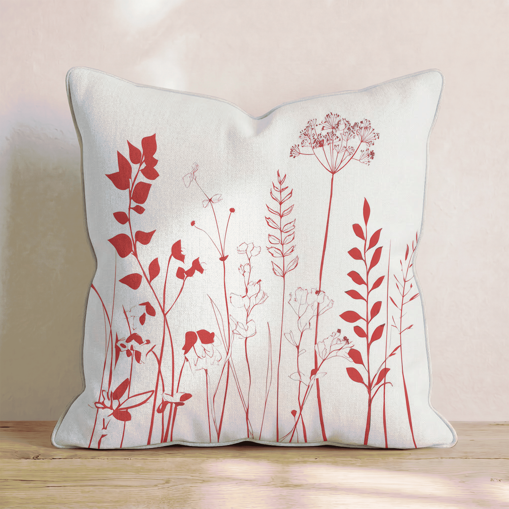 Crimson Wild Stems Throw Pillow - Hillcroft Home