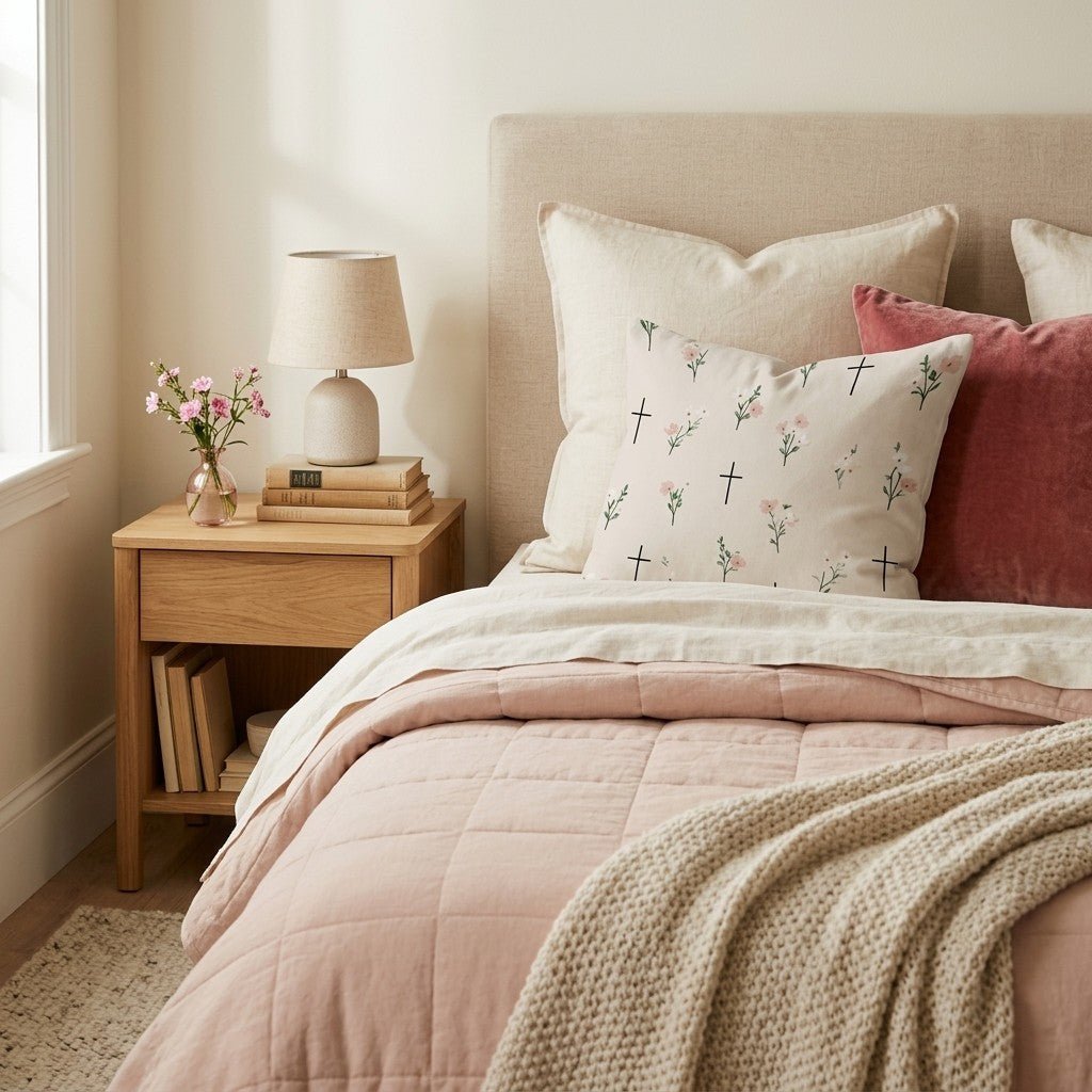 Cross Florals Throw Pillow - Hillcroft Home