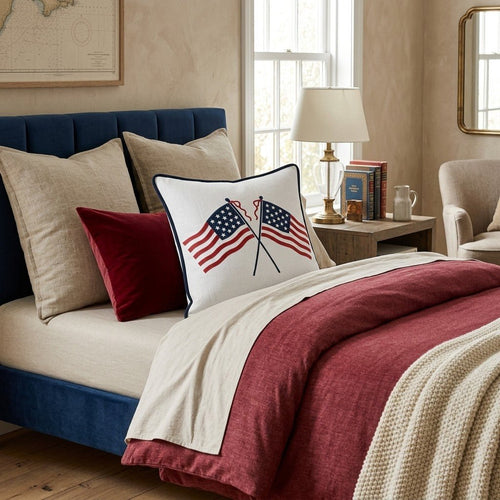 Crossed American Flags Throw Pillow - Hillcroft Home