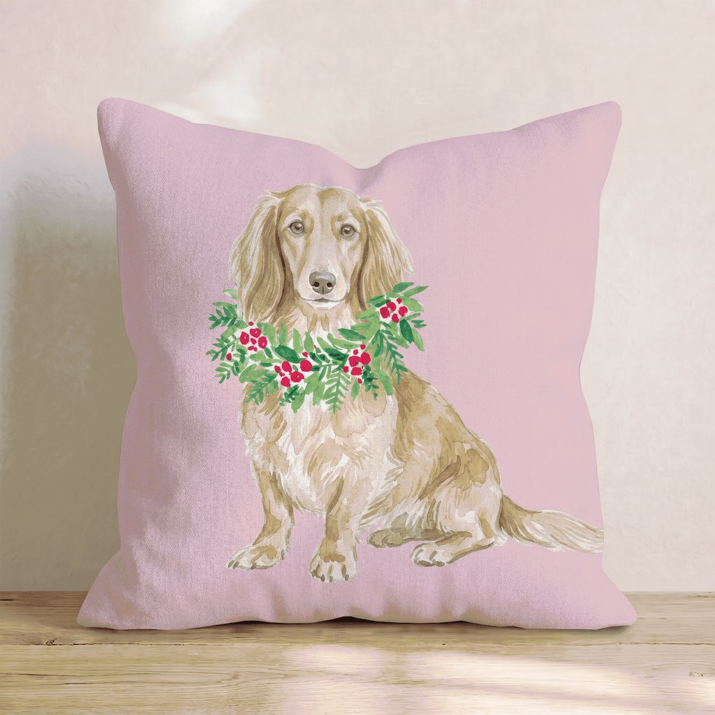 Dachshund Berry Wreath Throw Pillow - Hillcroft Home