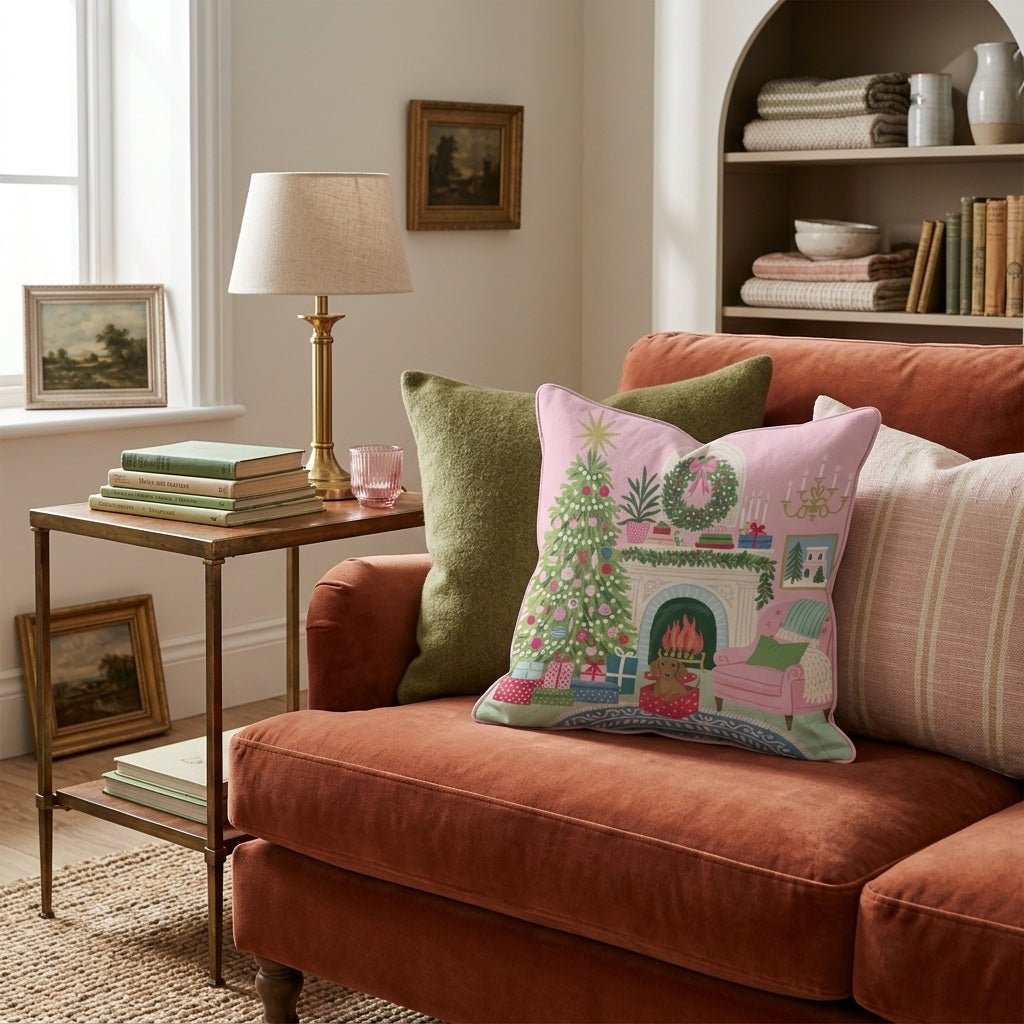 Dachshund Christmas Parlor Throw Pillow - Hillcroft Home