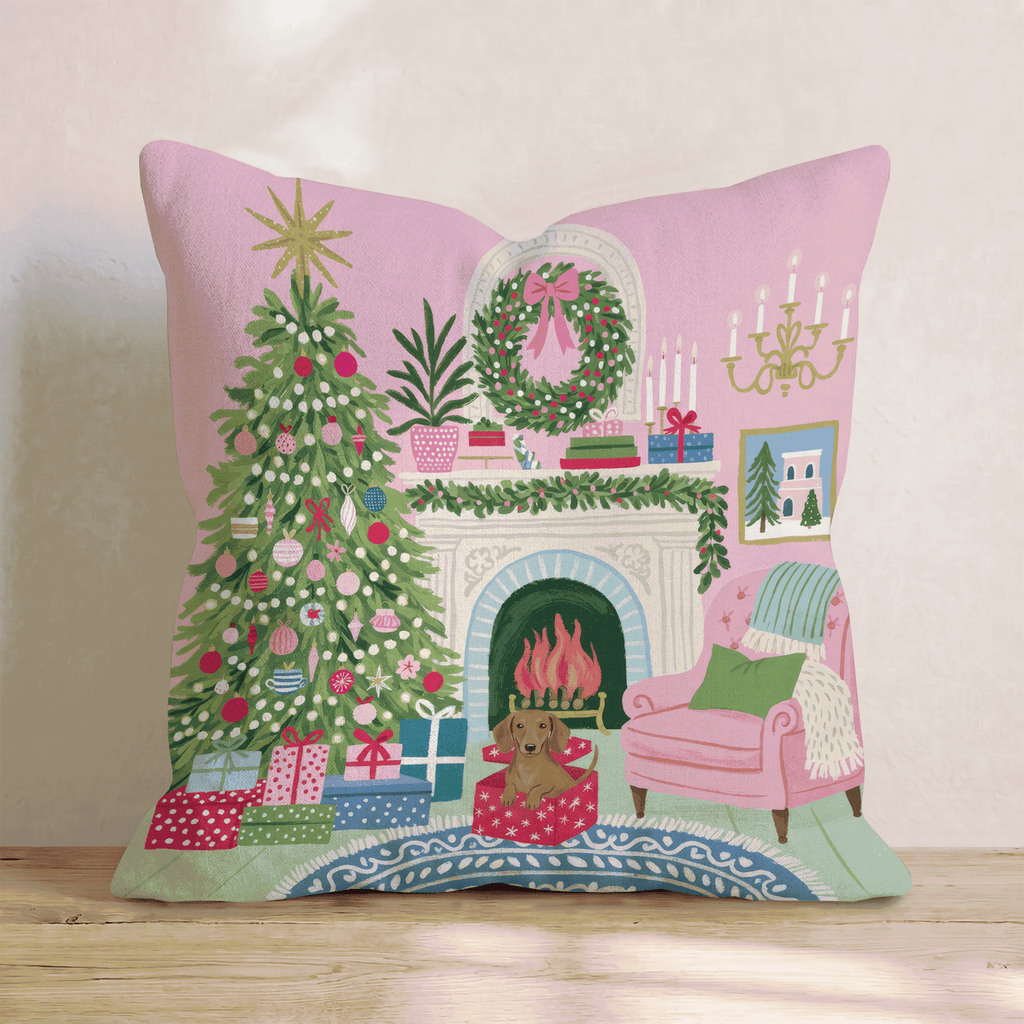 Dachshund Christmas Parlor Throw Pillow - Hillcroft Home