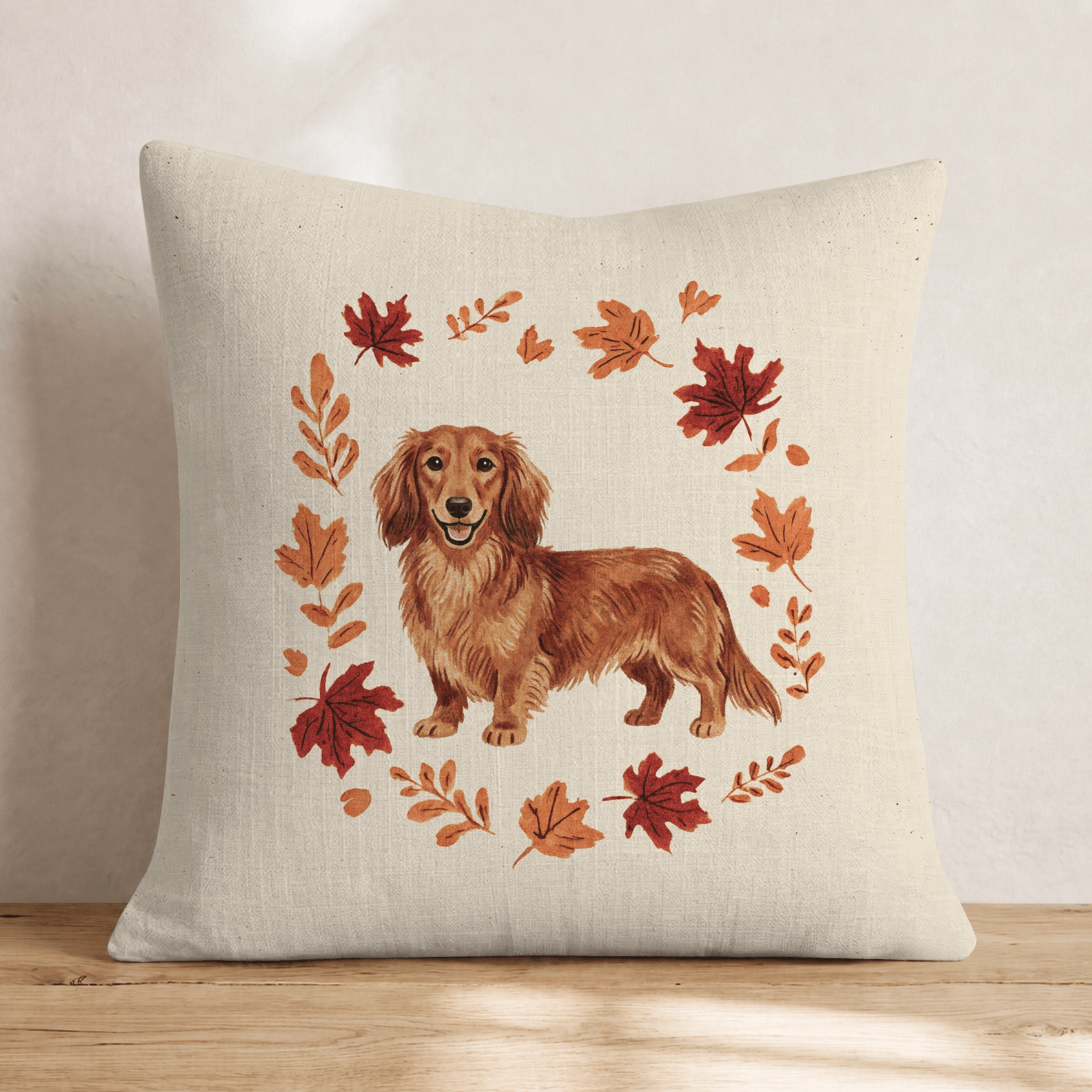 Dachshund Fallen Leaves Throw Pillow - Hillcroft Home