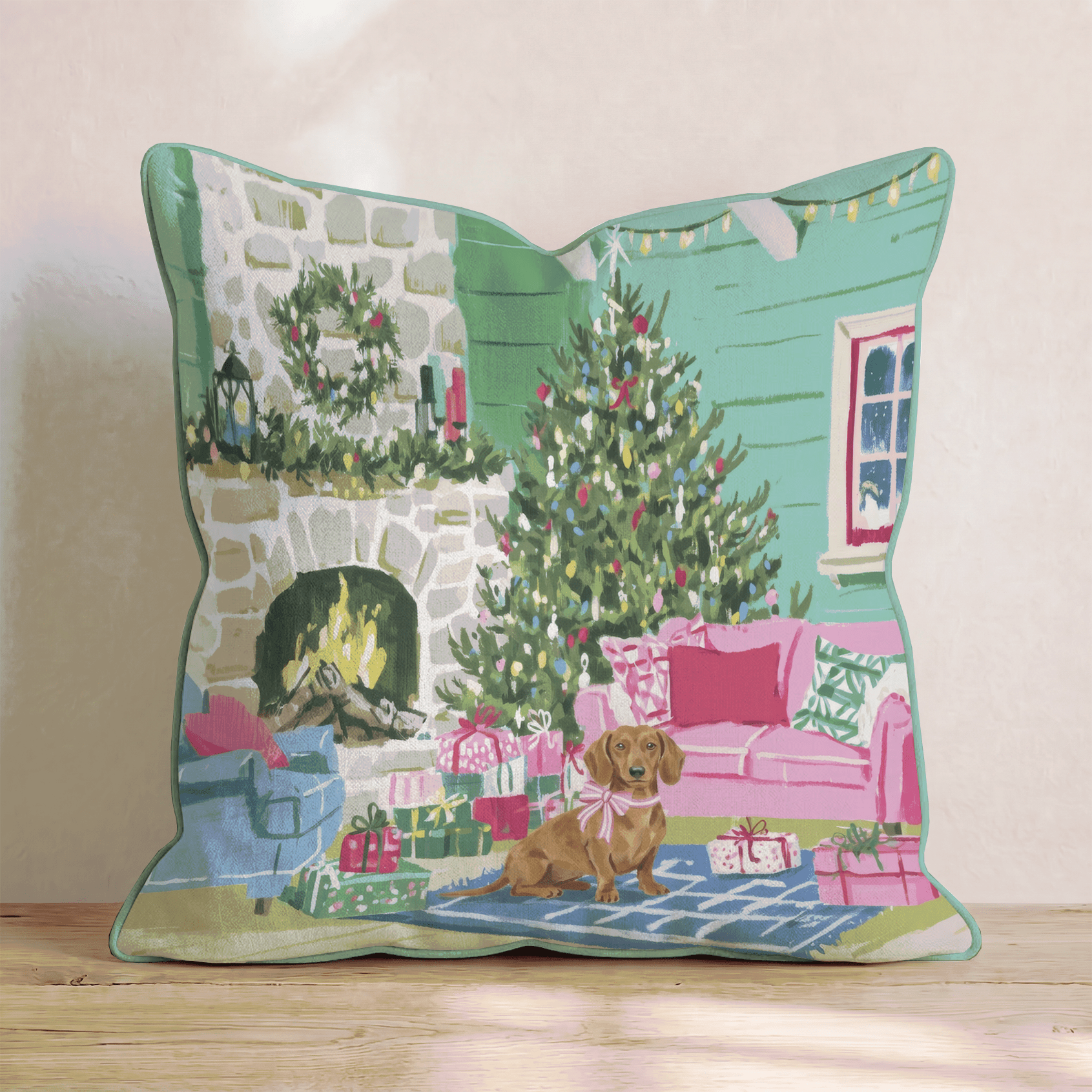 Dachshund Fireside Cabin Throw Pillow - Hillcroft Home