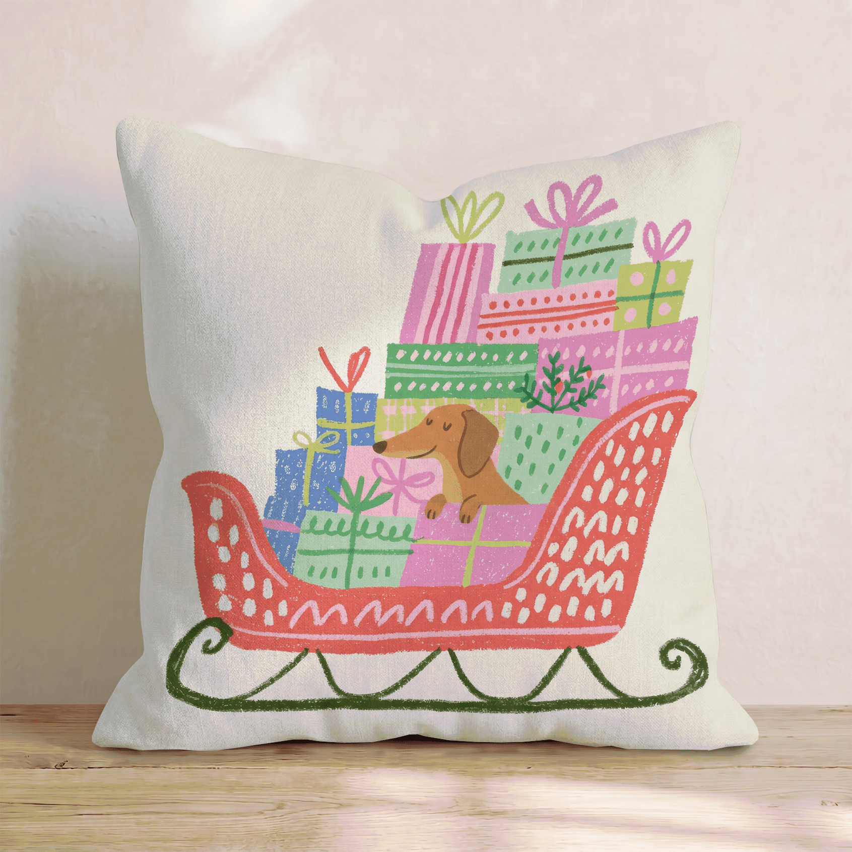 Dachshund Gift Sleigh Throw Pillow - Hillcroft Home