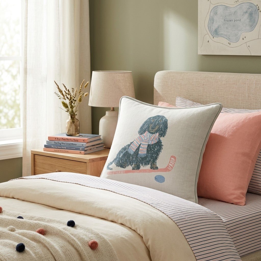 Dachshund Hockey Throw Pillow - Hillcroft Home