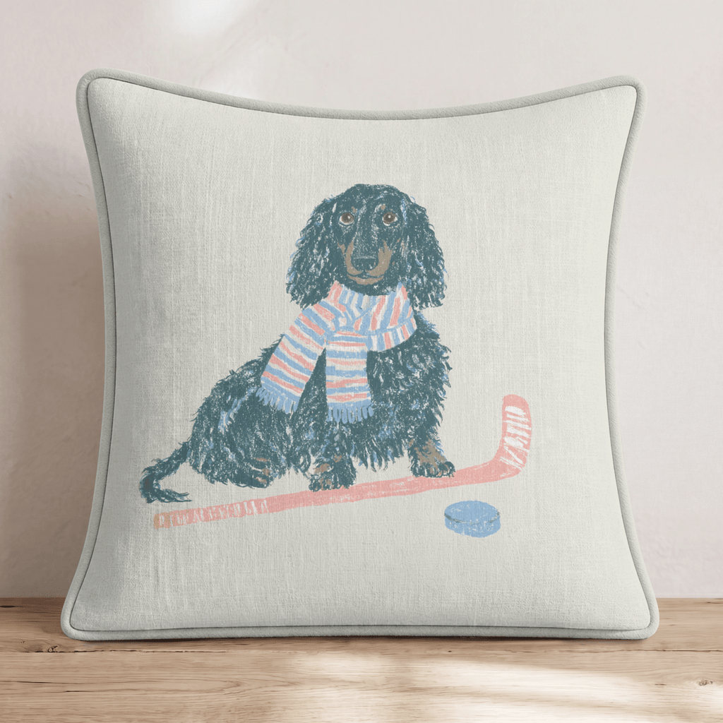 Dachshund Hockey Throw Pillow - Hillcroft Home