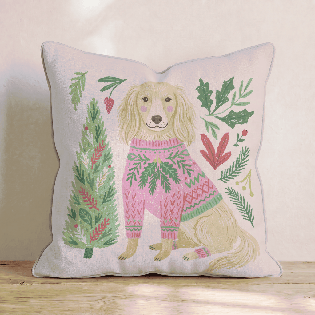 Dachshund Holiday Sweater Throw Pillow - Hillcroft Home