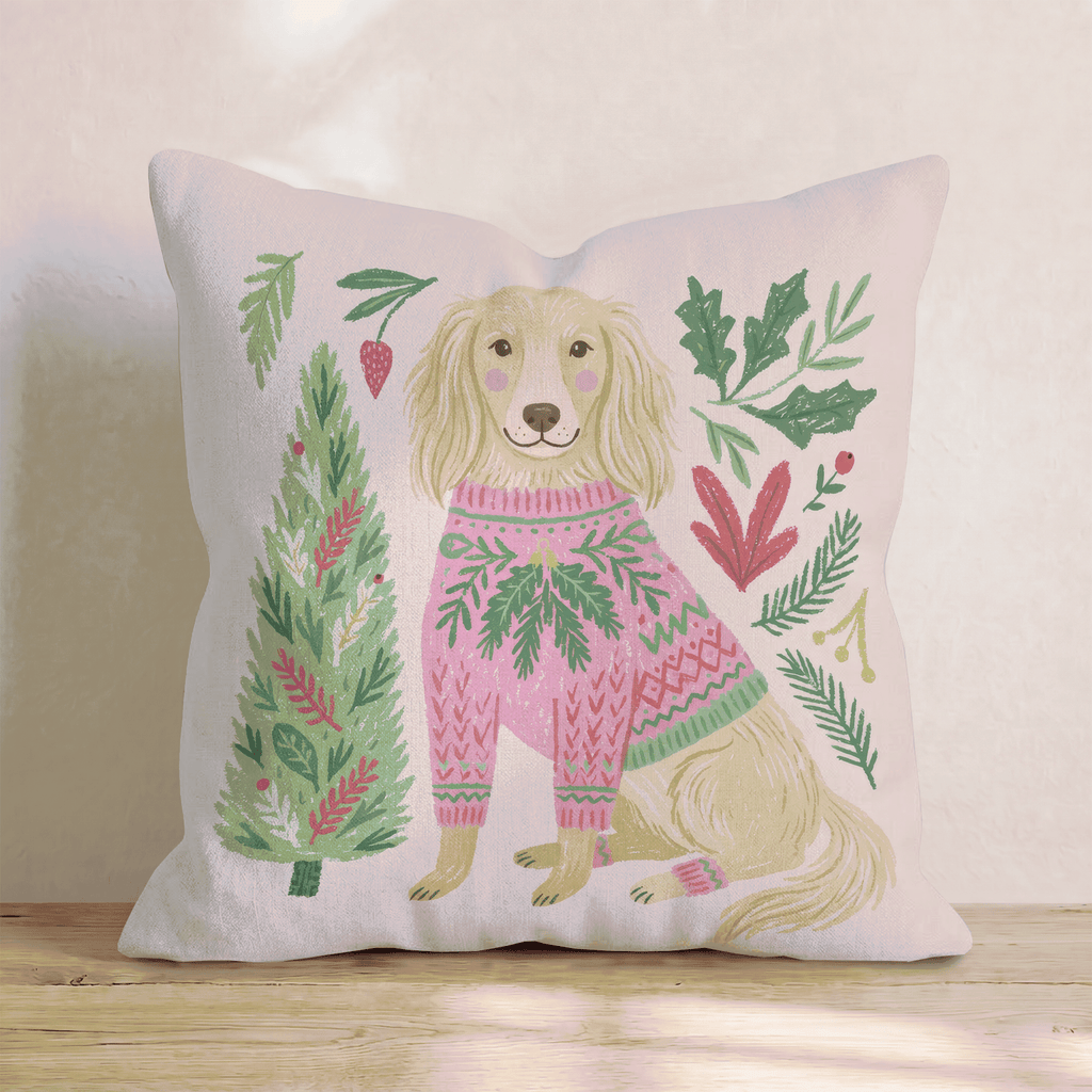 Dachshund Holiday Sweater Throw Pillow - Hillcroft Home