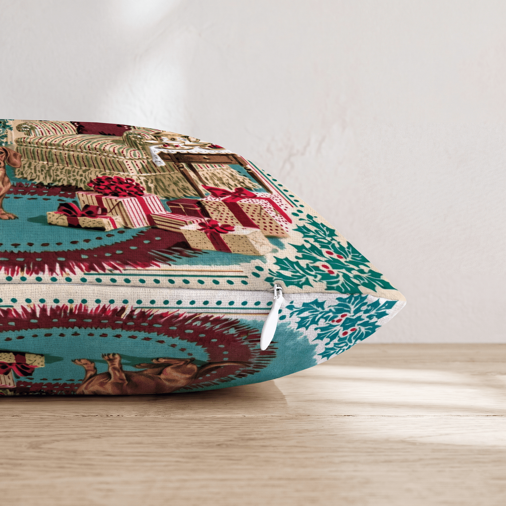Dachshund Holly Parlor Throw Pillow - Hillcroft Home
