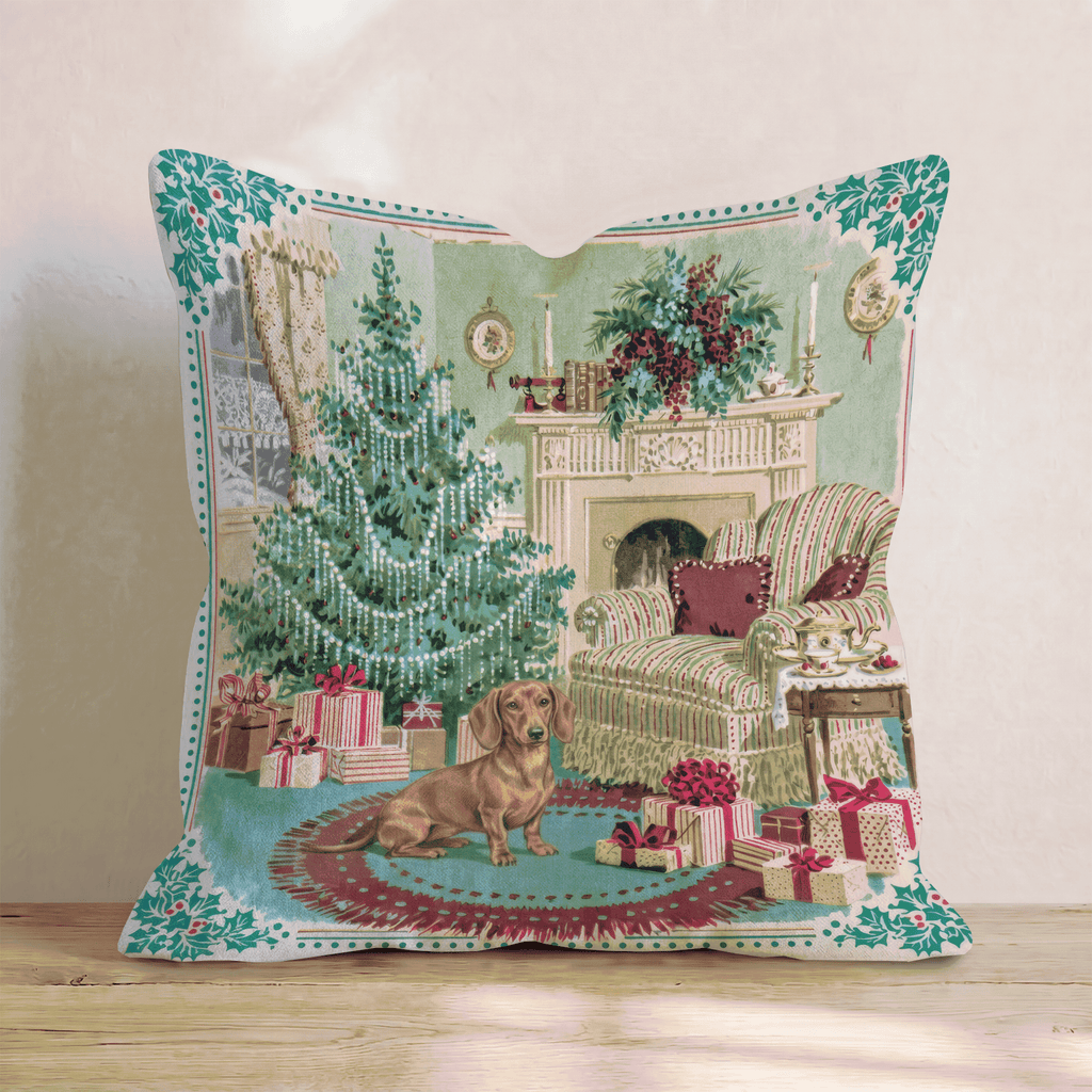 Dachshund Holly Parlor Throw Pillow - Hillcroft Home