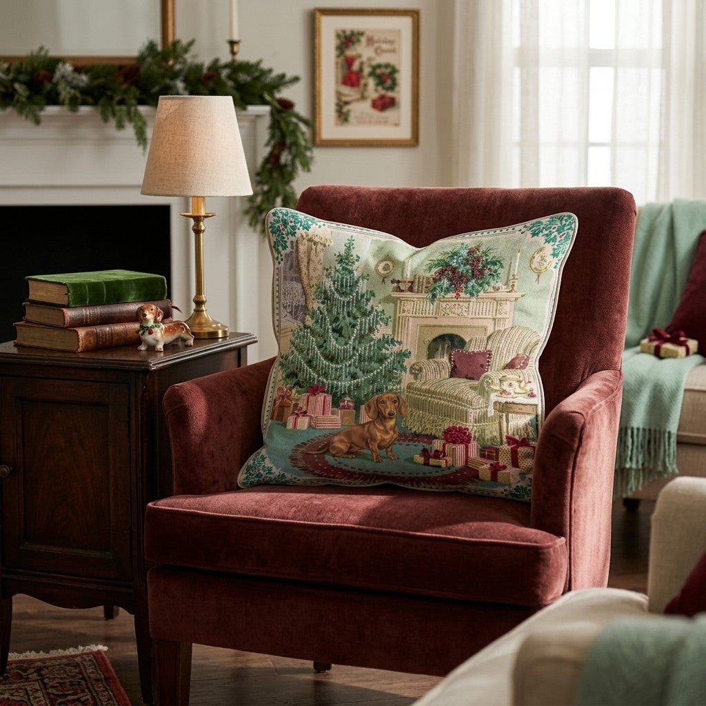 Dachshund Holly Parlor Throw Pillow - Hillcroft Home