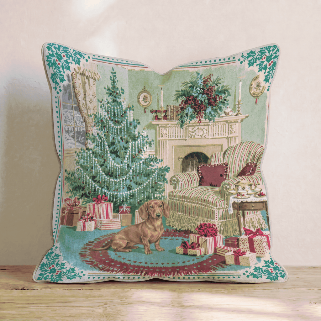 Dachshund Holly Parlor Throw Pillow - Hillcroft Home