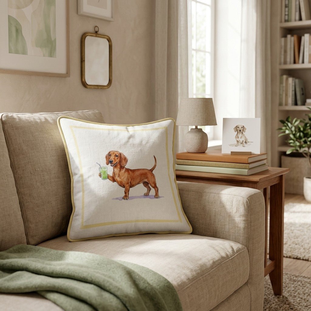 Dachshund Matcha Throw Pillow - Hillcroft Home