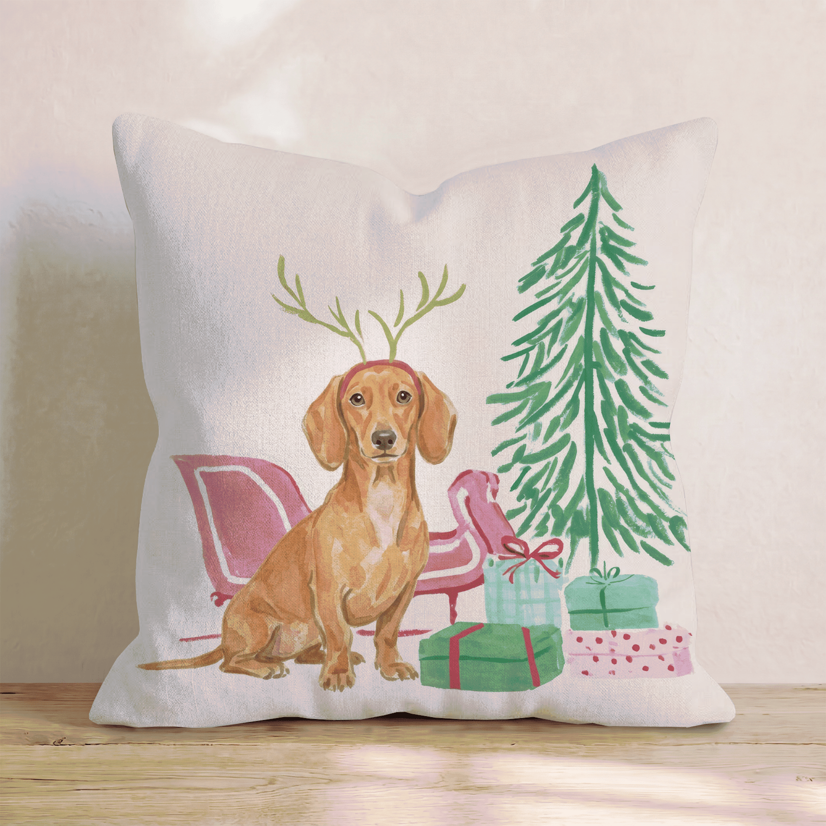 Dachshund Sleigh Ride Throw Pillow - Hillcroft Home