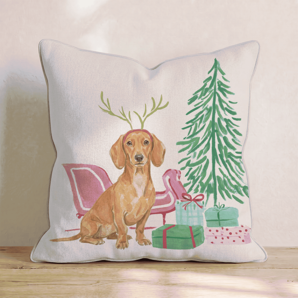 Dachshund Sleigh Ride Throw Pillow - Hillcroft Home