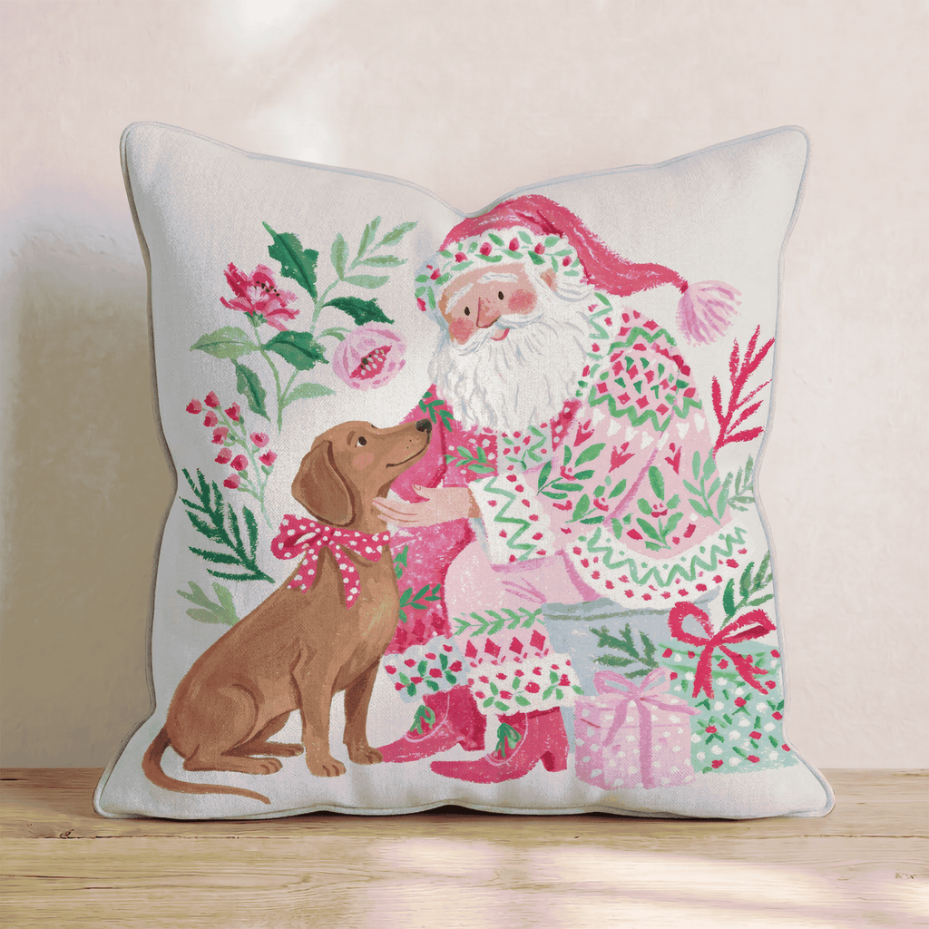 Dachshund with Santa Throw Pillow - Hillcroft Home