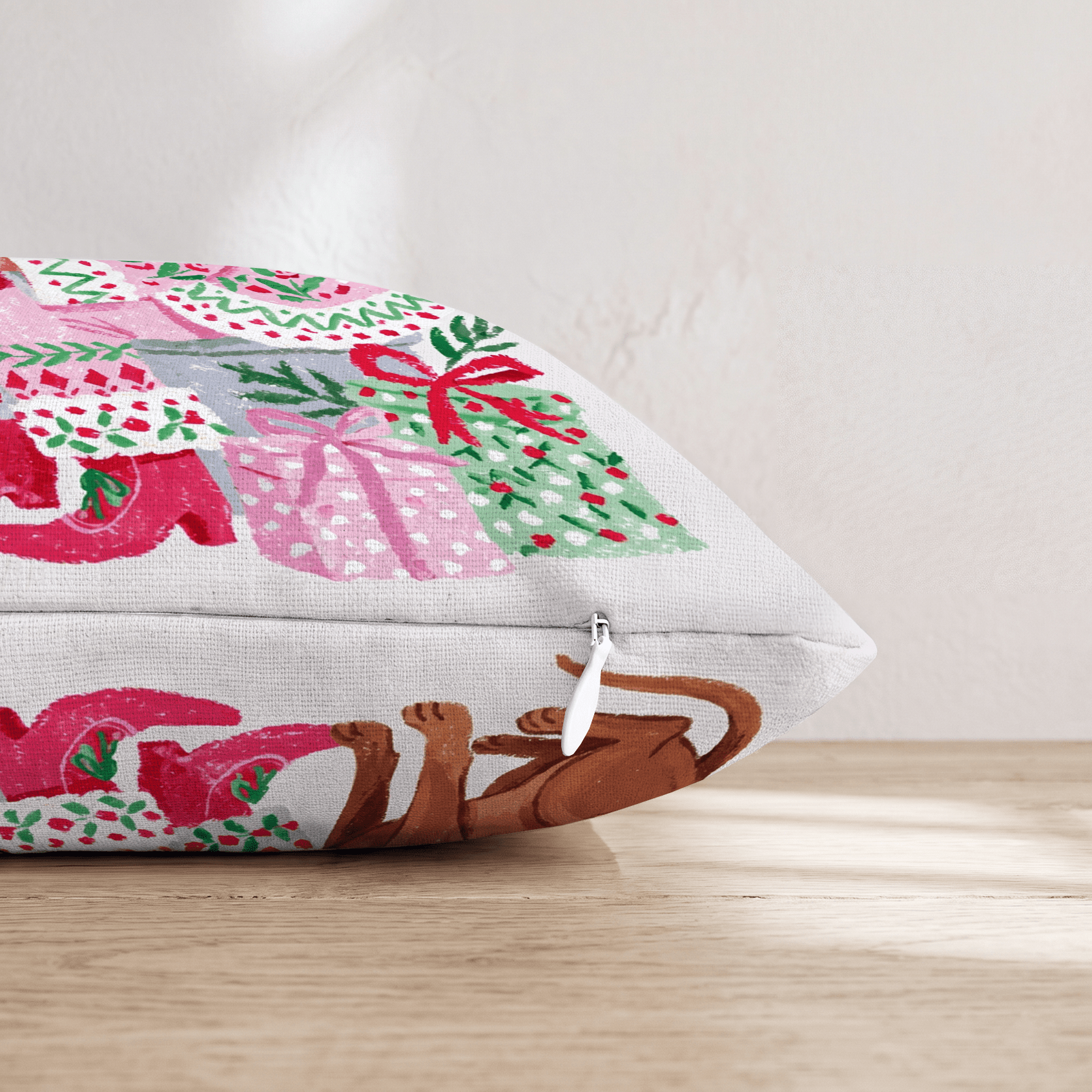 Dachshund with Santa Throw Pillow - Hillcroft Home