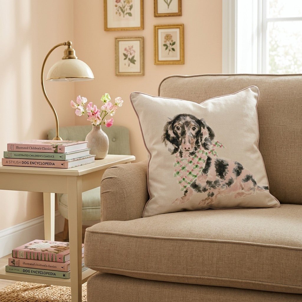 Dachsund_s Plaid Bandana Throw Pillow - Hillcroft Home